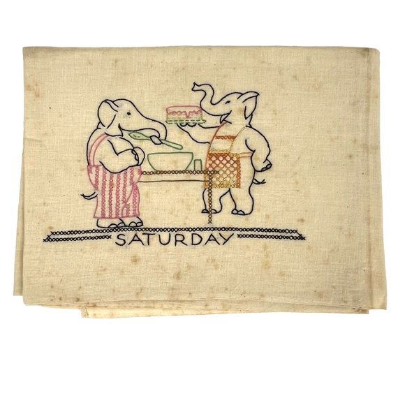 7 Vintage Embroidered Elephant Flour Sack Kitchen Dish Towels - Picture 9 of 10